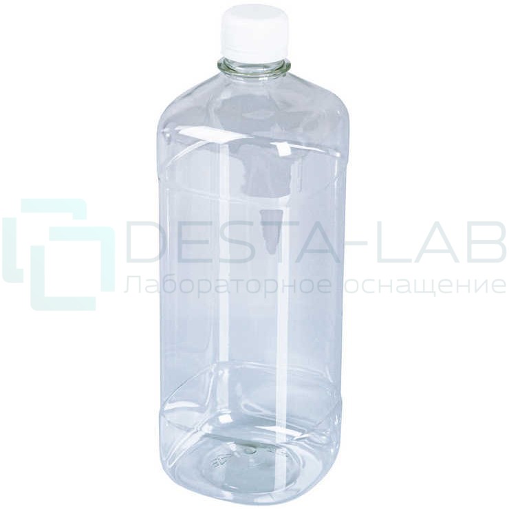 Бутылка квадратная 1000 мл прозрачная с крышкой с контрольным кольцом