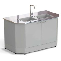 Стол-мойка торцевая ЭКРОС 1500х800х900 мм, две чаши стеклопластик, раб. поверхность - НЕРЖАВЕЮЩАЯ СТАЛЬ