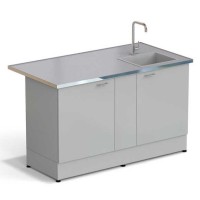 Стол-мойка ЭКРОС 1500х800х900 мм, чаша стеклопластик справа, раб. поверхность - МОНОЛИТНЫЙ КЕРАМОГРАНИТ с НС бортиком