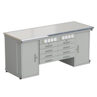 Стол демонстрационный с двумя напольными тумбами, двумя подвесными тумбами, с электрикой 2000х750х900, раб. поверхность - LABGRADE-лайт (EK_56.0551.20.18)