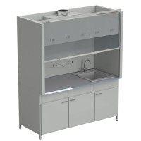 Шкаф вытяжной с мойкой из СП и смесителем с ВЗБ светильником 1800х900х2145 мм, раб. поверхность - МОНОЛИТНЫЙ КЕРАМОГРАНИТ
