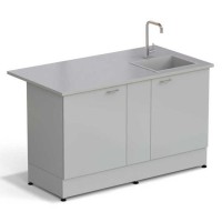 Стол-мойка ЭКРОС 1500х800х900 мм, чаша стеклопластик справа, раб. поверхность - МОНОЛИТНЫЙ КЕРАМОГРАНИТ с ПВХ кромкой