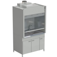 Шкаф вытяжной с мойкой из СП и смесителем с ВЗБ светильником 1200х900х2145 мм, раб. поверхность - МОНОЛИТНЫЙ КЕРАМОГРАНИТ