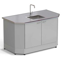 Стол-мойка торцевая ЭКРОС 1500х800х900 мм, чаша нержавеющая сталь, раб. поверхность - МОНОЛИТНЫЙ КЕРАМОГРАНИТ с НС бортиком