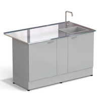 Стол-мойка ЭКРОС 1500х800х900 мм, чаша стеклопластик справа, раб. поверхность - НЕРЖАВЕЮЩАЯ СТАЛЬ