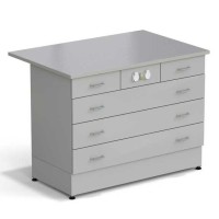 Стол-тумба ЭКРОС 1200х800х900 мм 2 ящика + 3 ящика с электрикой, раб. поверхность - МОНОЛИТНЫЙ КЕРАМОГРАНИТ с ПВХ кромкой