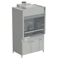 Шкаф вытяжной с мойкой из СП и смесителем 1200х900х2145 мм, раб. поверхность - МОНОЛИТНЫЙ КЕРАМОГРАНИТ