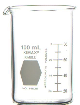 Стакан Берцелиуса Kimble 100 мл, высокий, с градуировкой, с носиком, стекло