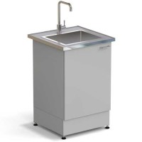 Стол-мойка ЭКРОС 600х600х900 мм, чаша нержавеющая сталь, раб. поверхность - МОНОЛИТНЫЙ КЕРАМОГРАНИТ с НС бортиком