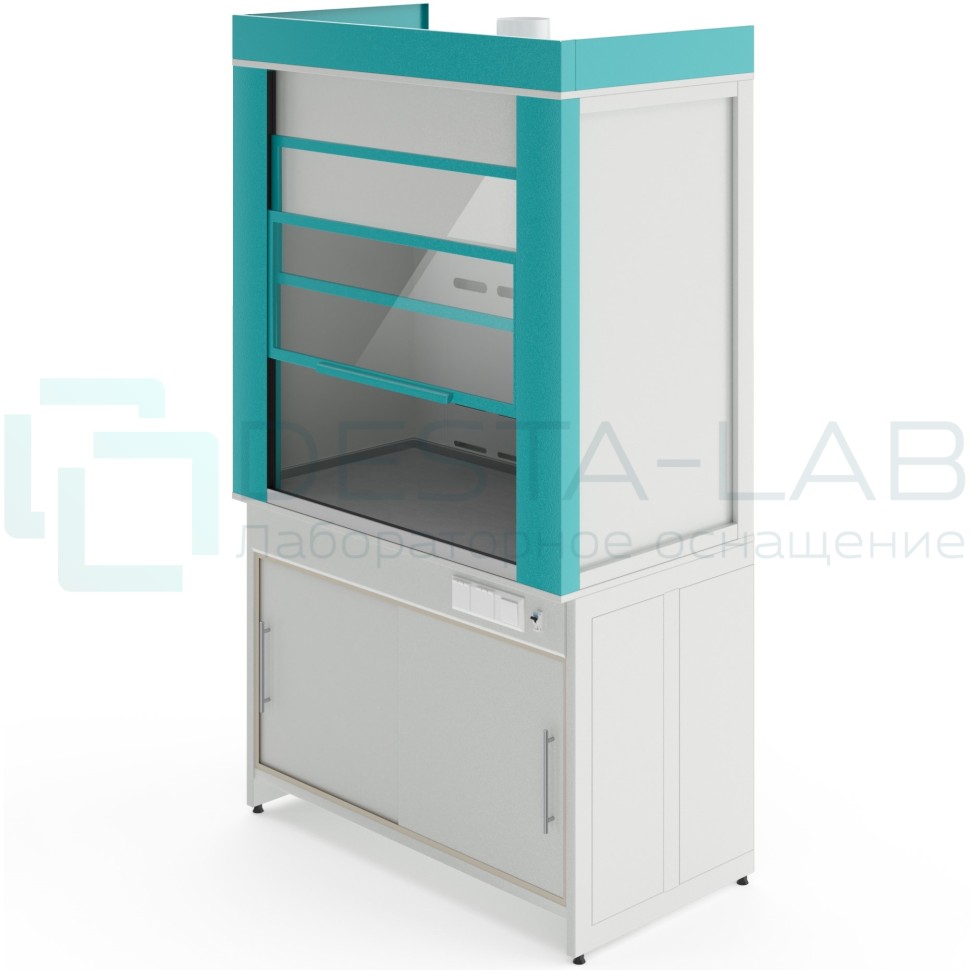 Металлический вытяжной шкаф с отсеком для хранения кислот и без сантехники ШВМп НВК 1200 МОН (1260×725×2220)