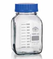 Бутыль 5 л, БС до 500 °С, d горла внешний 80 мм, с завинчивающейся крышкой, квадратная, светлое стекло, 1 шт/уп, Simax