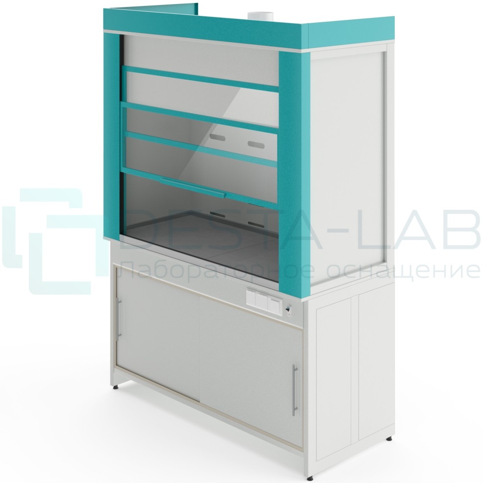 Металлический вытяжной шкаф с отсеком для хранения кислот и без сантехники ШВМп НВК 1500 МОН (1560×725×2220)